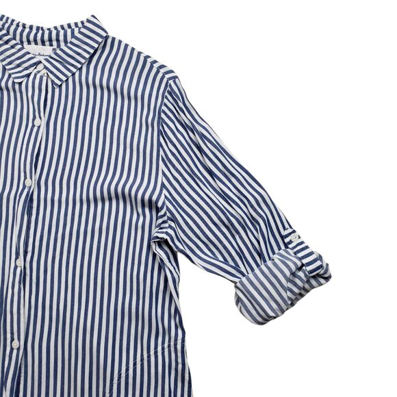 Tommy Bahama Chambray Striped Boyfriend Beach Cover Up Shirt Womens Large - Picture 6 of 14